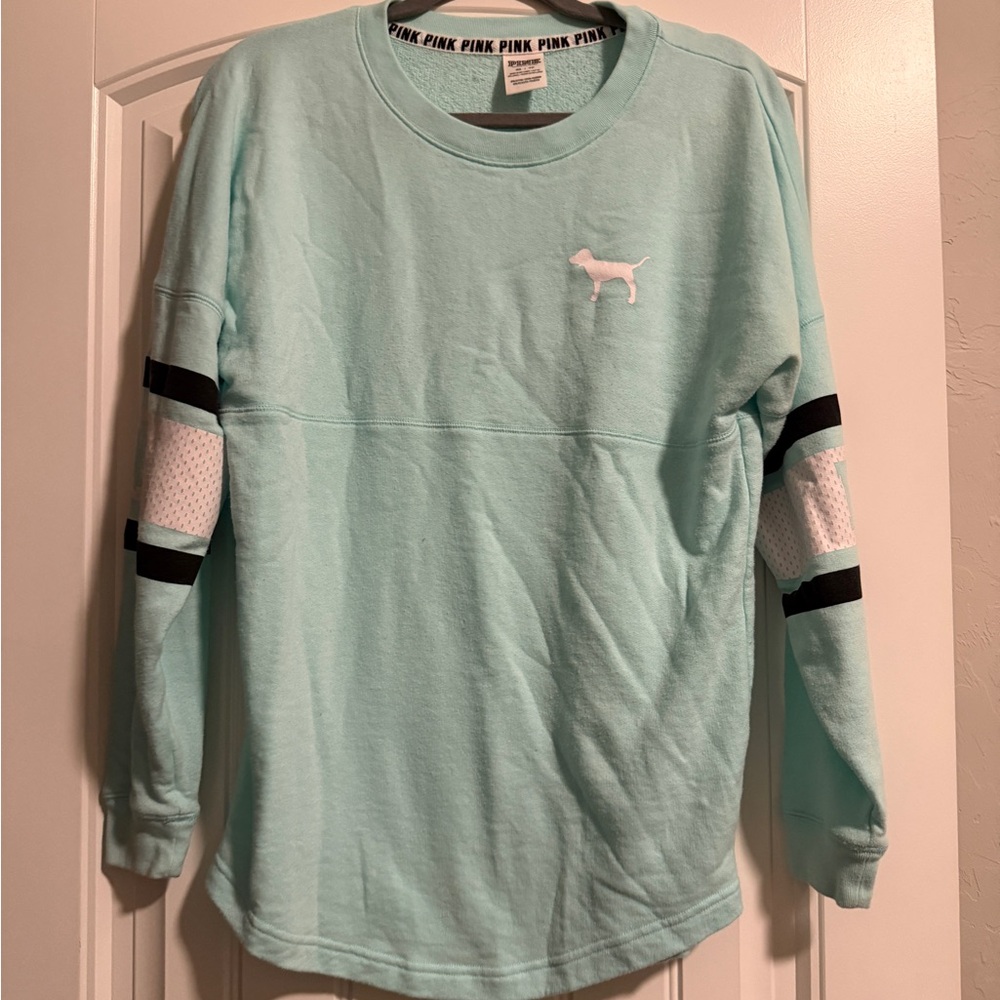 PINK Victorias Secret Blue Long Sleeve Sweatshirt XS RUNS VERY BIG! EUC